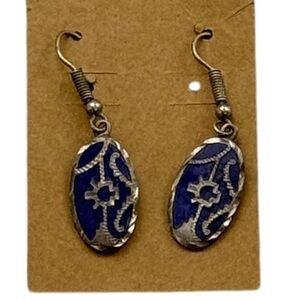 Unbranded Vintage 925 Mexico Blue Enamel Sterling Silver Dangle Earrings 1in